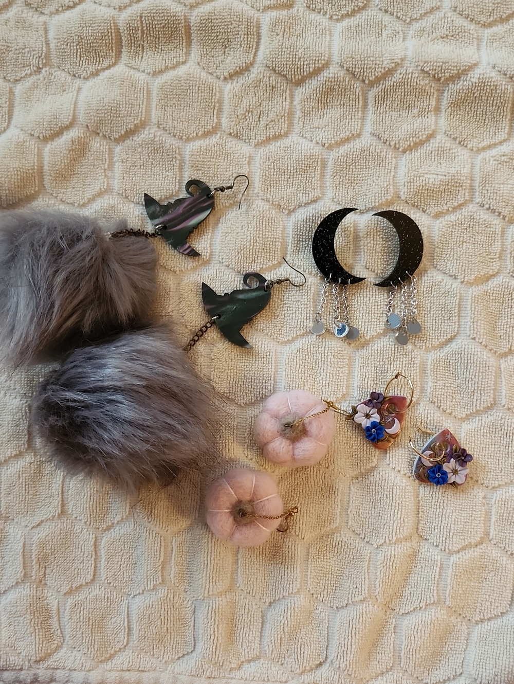 Summerween Pastel Spooky Statement Earrings - Witch Poms, Ouija, Moons & Pumpkin